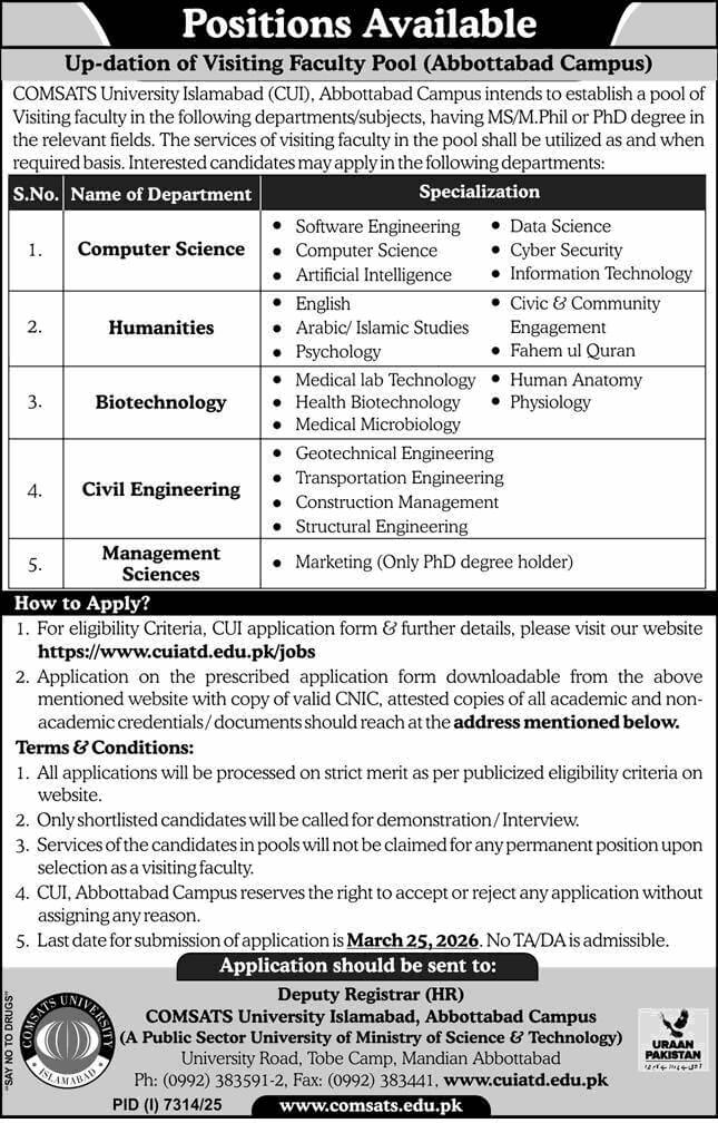 COMSATS University Teaching Jobs 2026 | COMSATS Jobs 2026