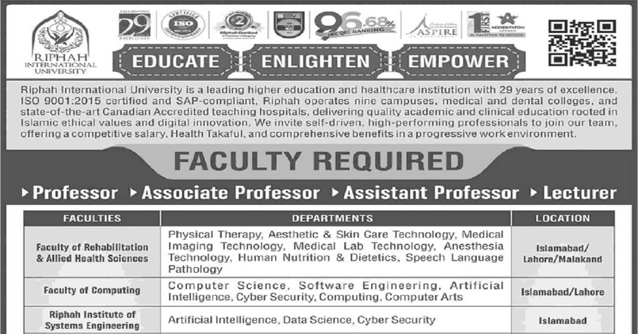 Riphah International University Jobs 2026 | Teaching Jobs